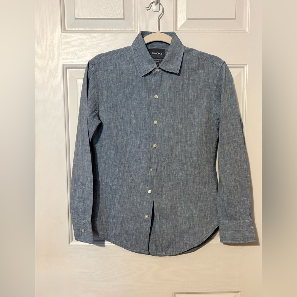Bonobos Men's Size XS Slim Fit Linen/Cotton Blend Long Sleeve Button Down Shirt